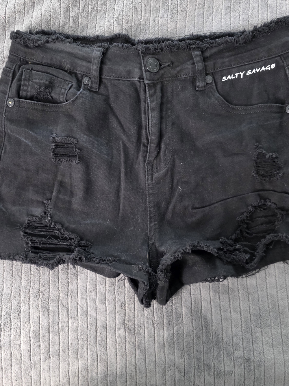 HH Jeans Black Distressed Shorts M Salty Savage Skeleton Palm Tree Cutoffs